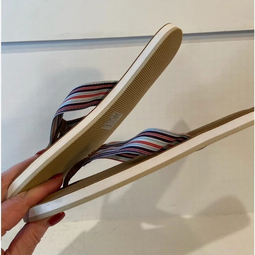 Tommy Bahama~New Canvas Blue/Red Stripe~Thong Flip Flop~Cushioned Footbed~Size 9